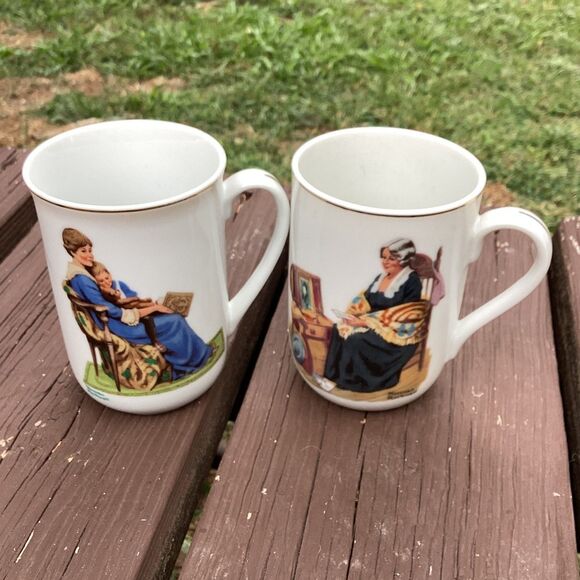 Norman Rockwell Museum Coffee Mugs Set of 2 Bedtime & Memories Artwork - Picture 1 of 5